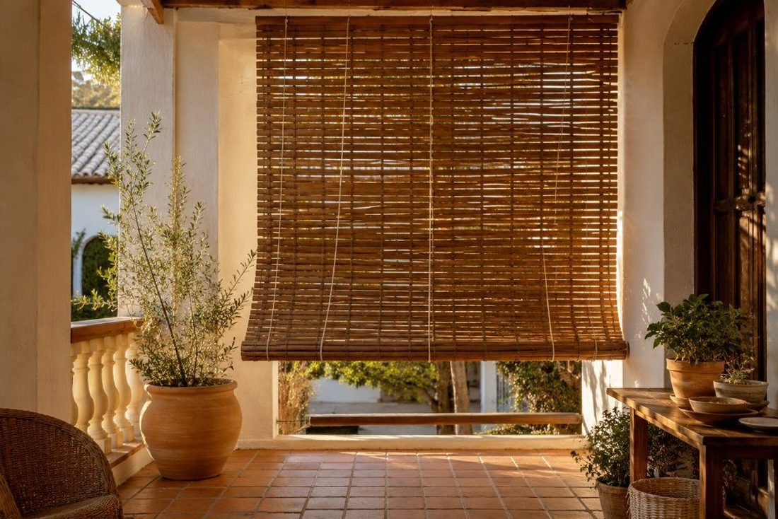 Persiana alicantina de madera en una terraza mediterránea
